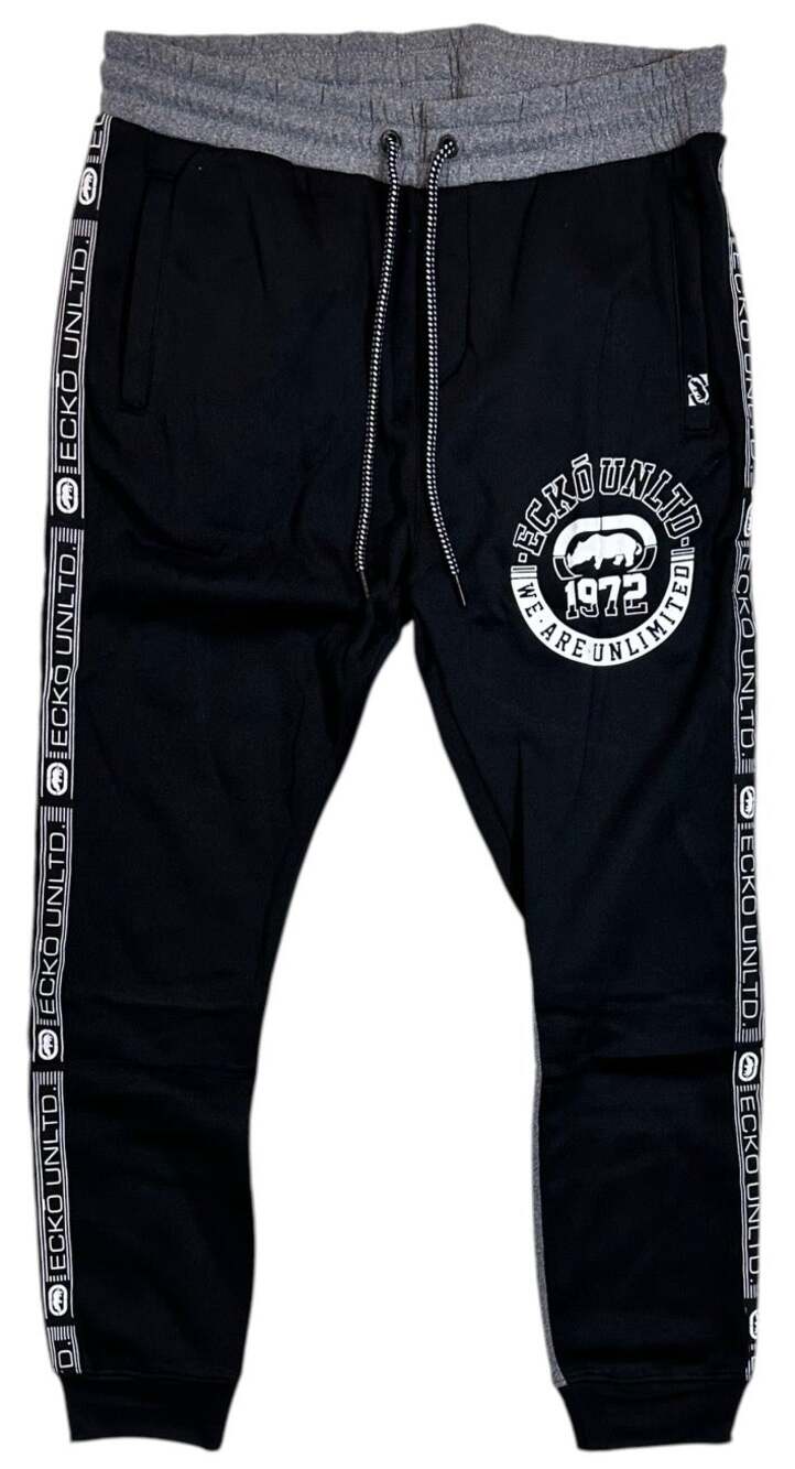 Ecko Unltd Men's Side Logo Tape Fleece Jogger Sweatpants in Black